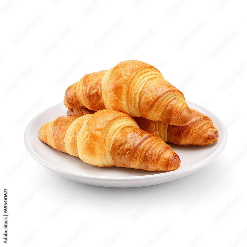 Delicious Plate of Croissants Isolated on a white Background