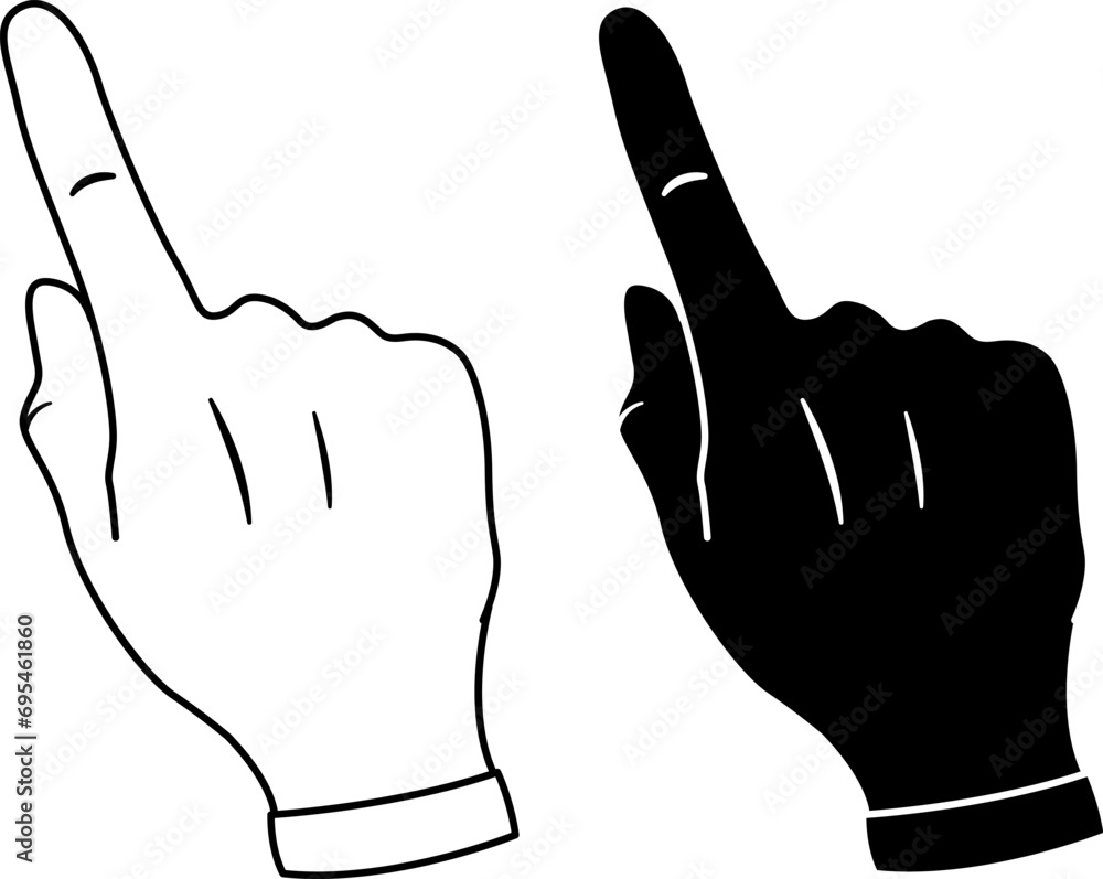 Index Fingers Up Icons. Hand Gesture. Black and White Icons of Index