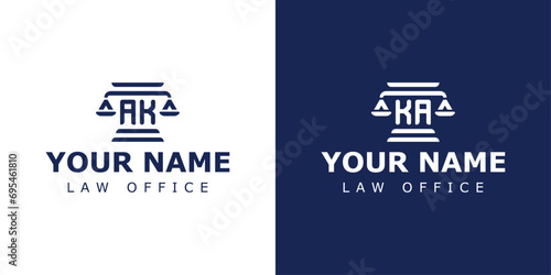 Letter AK and KA Legal Logo, suitable for any business related to lawyer, legal, or justice with AK or KA initials.
