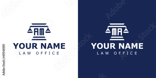 Letter AM and MA Legal Logo, suitable for any business related to lawyer, legal, or justice with AM or MA initials.