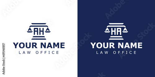 Letter AH and HA Legal Logo, suitable for any business related to lawyer, legal, or justice with AH or HA initials. photo