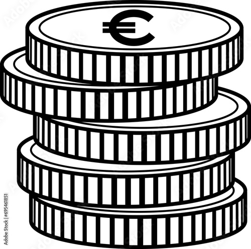 Stack of Euro Coins for Coloring Page. Vector Illustration of Money. Business and Finance. Earnings and Income Concept
