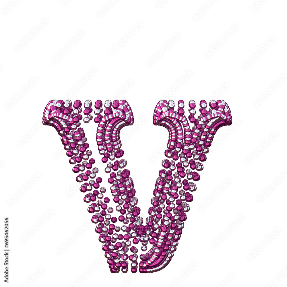 Symbol of small silver and purple spheres. letter v Symbol of small silver and purple spheres. letter v
