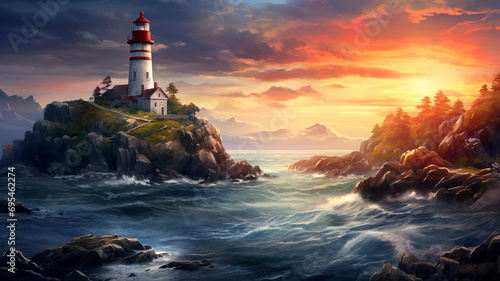 A mesmerizing HD image featuring the majestic presence of a stunning lighthouse on the rocky seaside, its architectural elegance complementing the natural coastal surroundings.