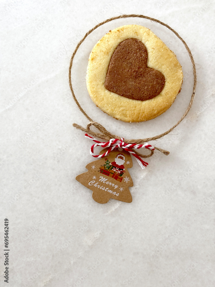 Christmas cookie with love. Home bake cookies with chocolate and butter flavor. Unique lighting.