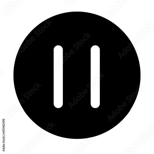 white pause continue play button icon on black circle button isolated on white transparent vector illustration. concept of playing music, pause download