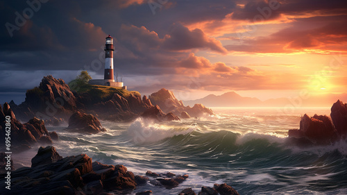 A mesmerizing HD image featuring the majestic presence of a stunning lighthouse on the rocky seaside, its architectural elegance complementing the natural coastal surroundings.