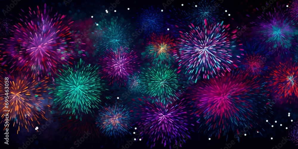Colorful fireworks background for Happy new year and merry christmas.