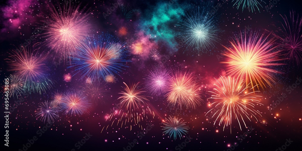 Fireworks background. Colorful firework on black background. Fireworks New Year's Eve background.