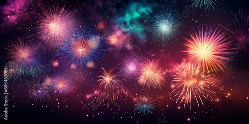 Fireworks background. Colorful firework on black background. Fireworks New Year s Eve background.