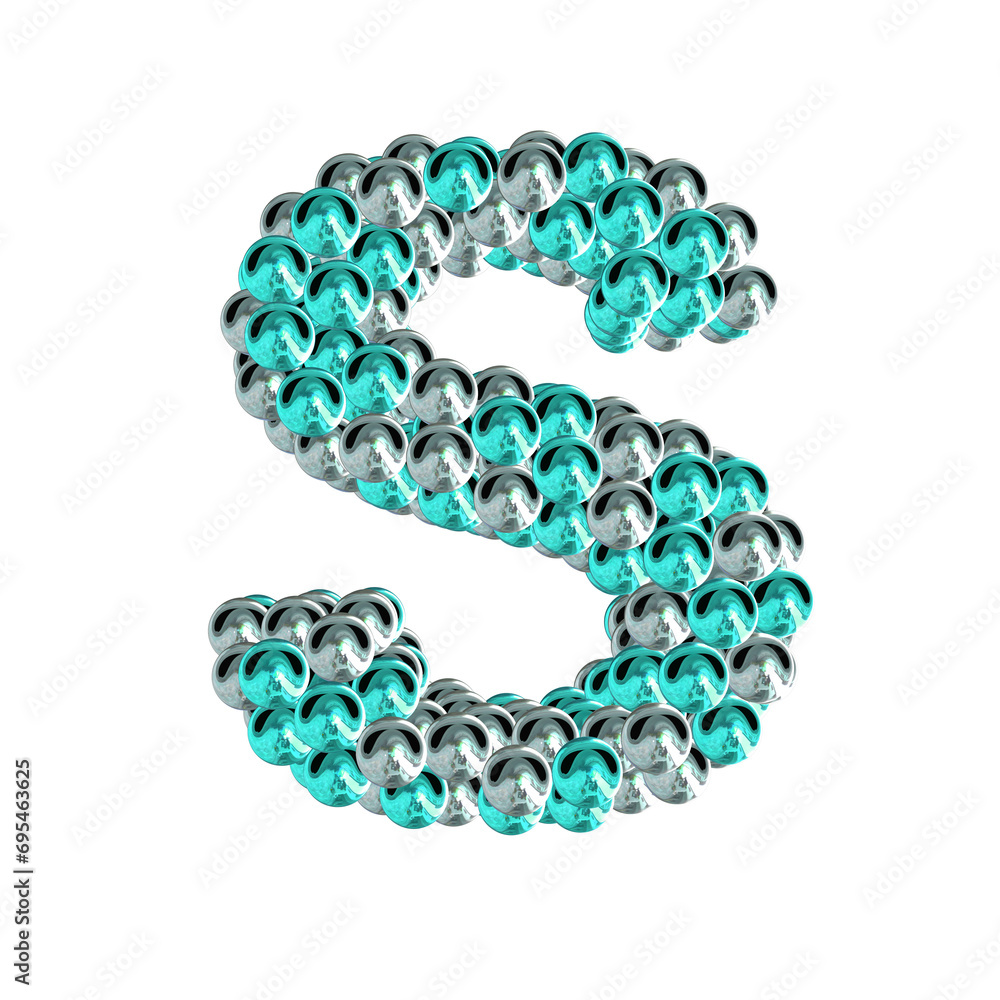 Symbol of turquoise and silver spheres. letter s Symbol of turquoise and silver spheres. letter s