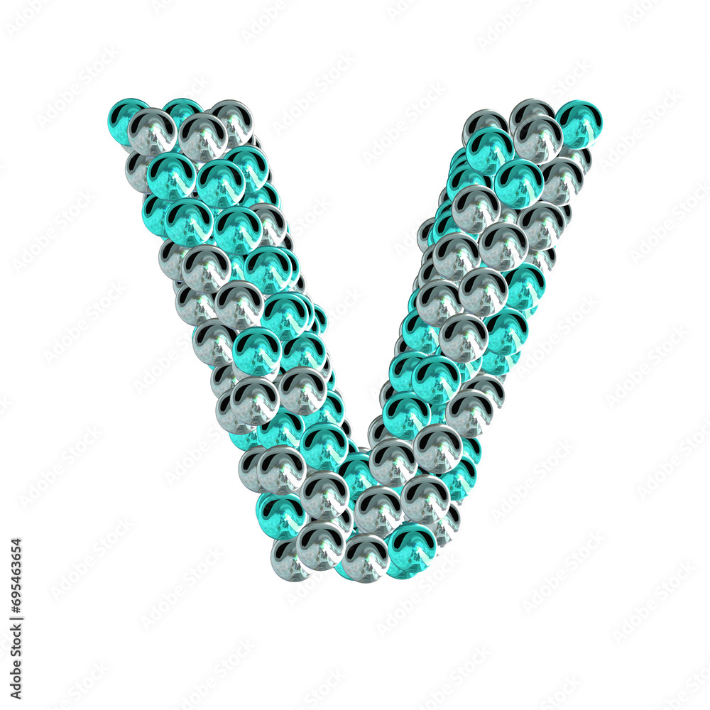 Symbol of turquoise and silver spheres. letter v Symbol of turquoise and silver spheres. letter v