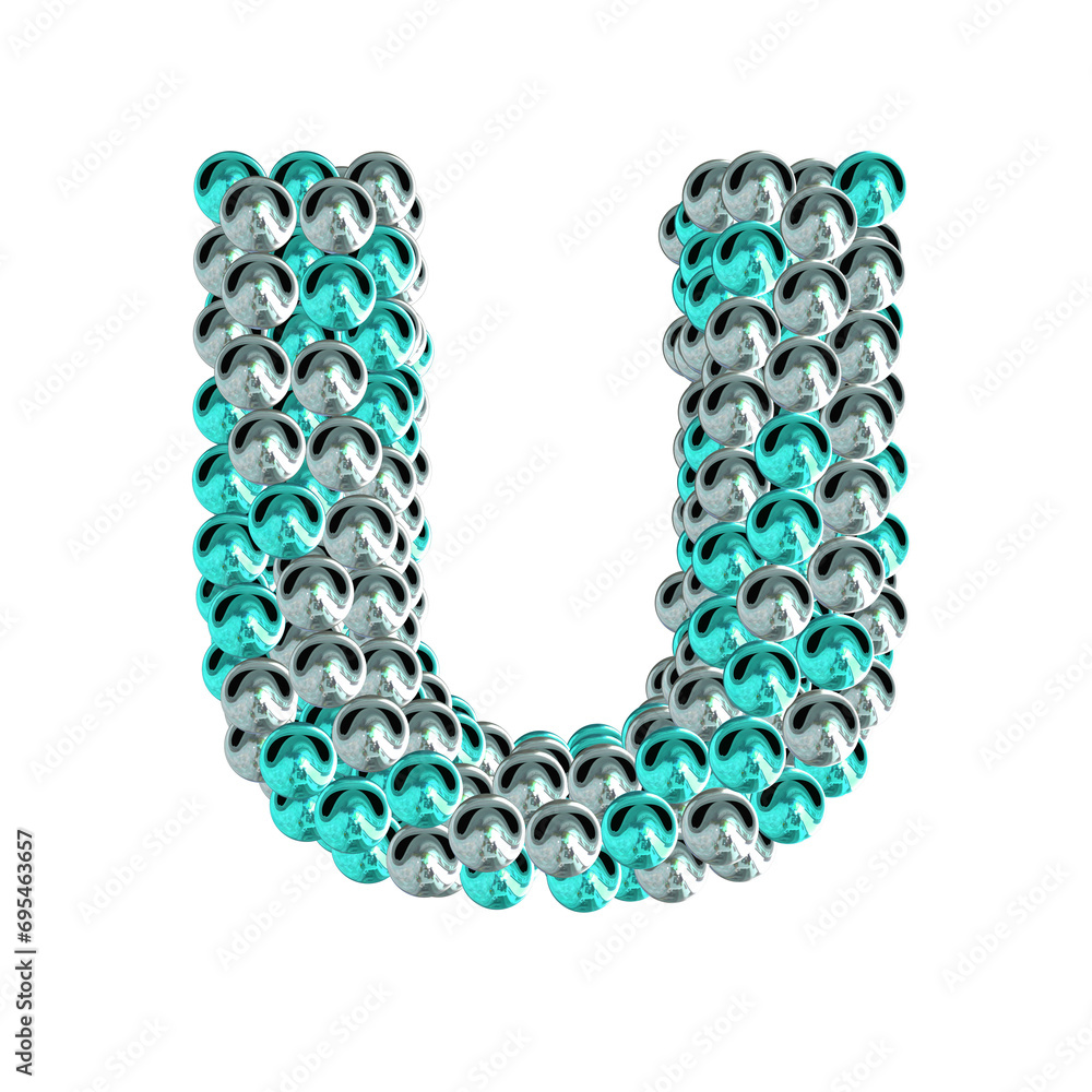 Symbol of turquoise and silver spheres. letter u Symbol of turquoise and silver spheres. letter u