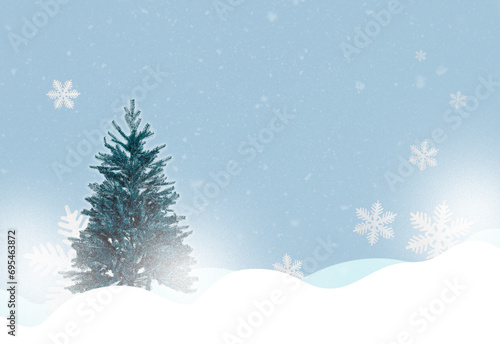 Blue Christmas background with snowflakes and Christmas tree