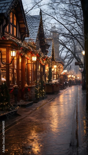 Christmas in the old town of Riga, Latvia. Old houses and street lights. © Iman