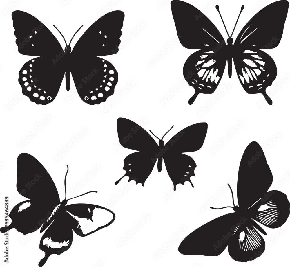 Silhouette Solid Vector Icon Set Of butterflies, Moth, Lepidopteran, Insect, Papillon. Silhouette Solid Vector Icon Set Of butterflies, Moth, Lepidopteran, Insect, Papillon.