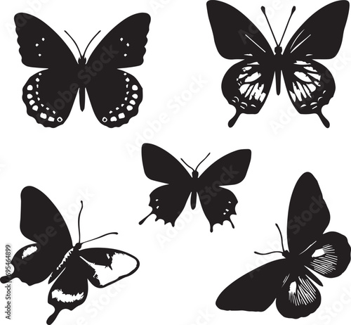 Silhouette Solid Vector Icon Set Of butterflies, Moth, Lepidopteran, Insect, Papillon. © sahadul