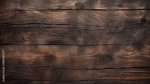 Highlight the rustic charm of an old, grunge, dark brown wood table with this texture. Showcase the intricate details and character of the wooden timber using the lighting to wood background
