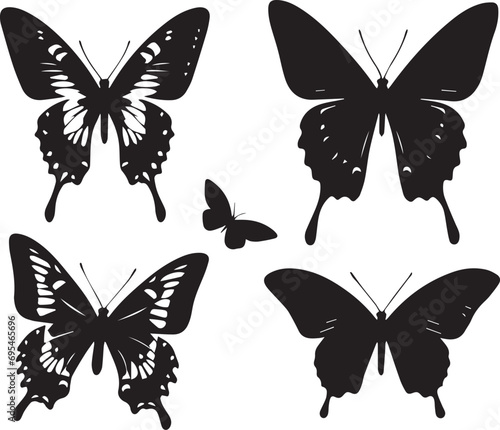 Silhouette Solid Vector Icon Set Of butterflies, Moth, Lepidopteran, Insect, Papillon.