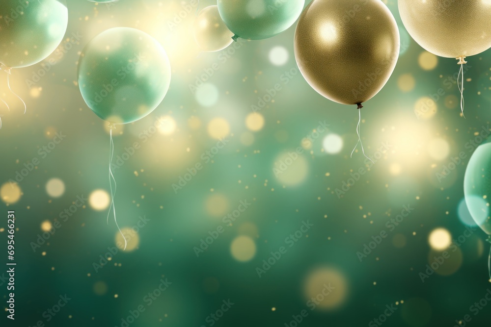  a bunch of balloons floating in the air with gold and green balloons floating in the air with gold and green balloons floating in the air with gold and green balloons.