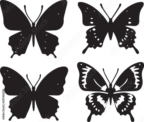 Silhouette Solid Vector Icon Set Of butterflies, Moth, Lepidopteran, Insect, Papillon.