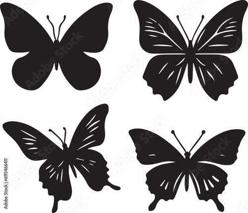Silhouette Solid Vector Icon Set Of butterflies, Moth, Lepidopteran, Insect, Papillon.