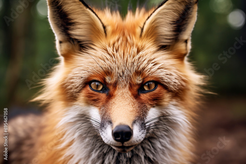 Close-up of a red fox looking directly at the camera.  © DomekCreatives