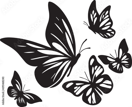 Silhouette Solid Vector Icon Set Of butterflies, Moth, Lepidopteran, Insect, Papillon.