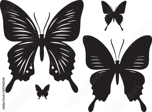 Silhouette Solid Vector Icon Set Of butterflies, Moth, Lepidopteran, Insect, Papillon.
