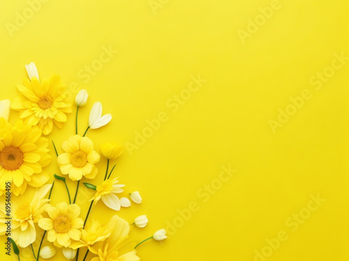  yellow flowers on light yellow  color background and space for text write ai image 