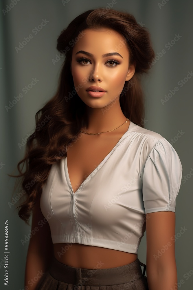 Fototapeta premium Modern Elegance - Midi Skirt Portrait of a Beautiful Woman