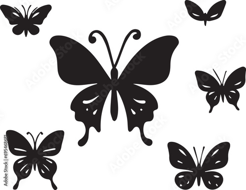 Silhouette Solid Vector Icon Set Of butterflies, Moth, Lepidopteran, Insect, Papillon.