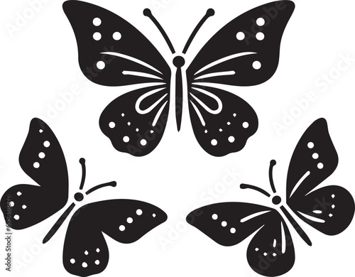 Silhouette Solid Vector Icon Set Of butterflies, Moth, Lepidopteran, Insect, Papillon.