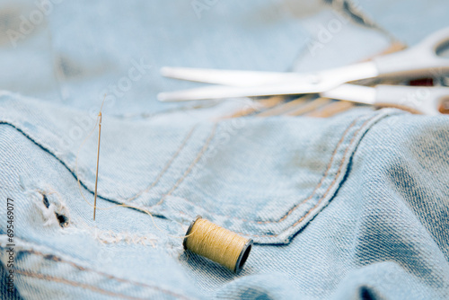 Stich denim hole