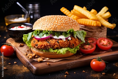 Mouthwatering, Juicy, and Freshly Grilled Burger with Tantalizing Toppings on the Menu Board