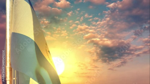 Nicaragua waving flag on beautiful sunrise backdrop photo