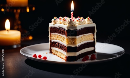 Delicious Slice of Birthday Cake Isolated on a Background, Generative AI