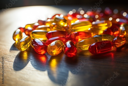 Vibrant Selection of Fish Oil Capsules - Essential Nutritional Supplements in a Colorful Display