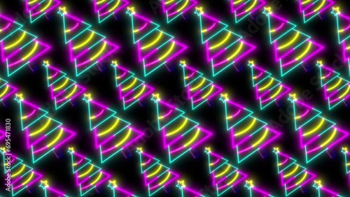 Animated Scrolling Texture of Christmas Trees In Neon Colors