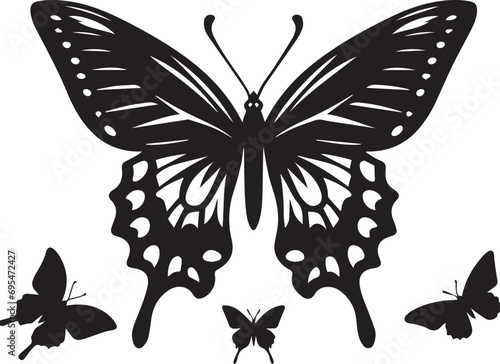 Silhouette Solid Vector Icon Set Of butterflies, Moth, Lepidopteran, Insect, Papillon.