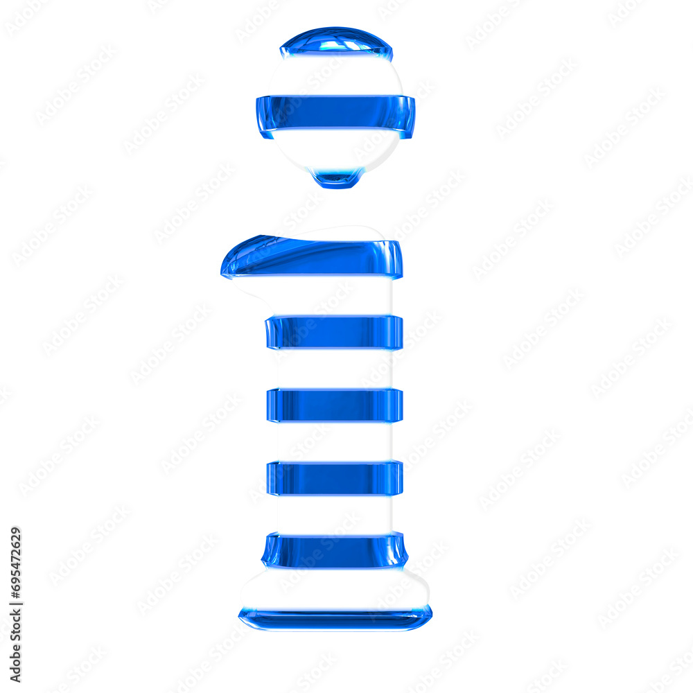 White 3d symbol with thin blue horizontal straps. letter i White 3d symbol with thin blue horizontal straps. letter i