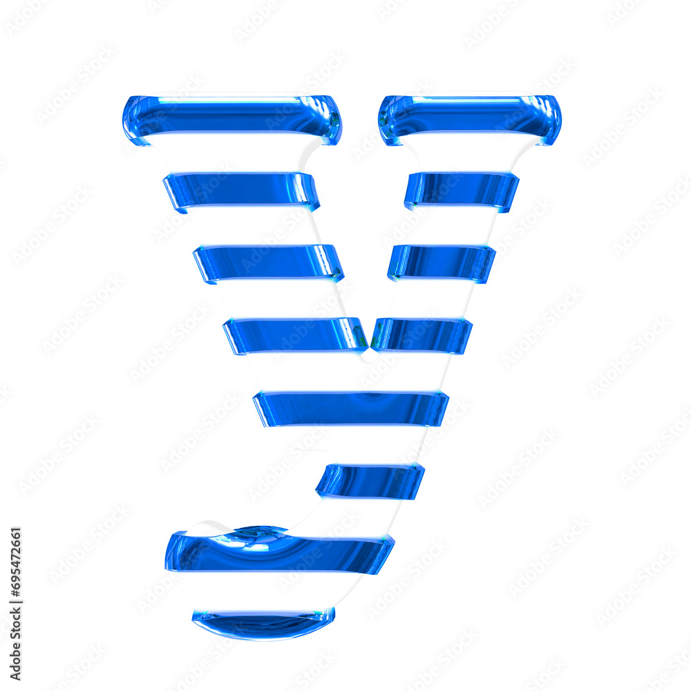 White 3d symbol with thin blue horizontal straps. letter y White 3d symbol with thin blue horizontal straps. letter y
