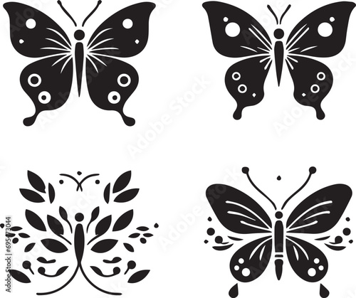 Silhouette Solid Vector Icon Set Of butterflies, Moth, Lepidopteran, Insect, Papillon.