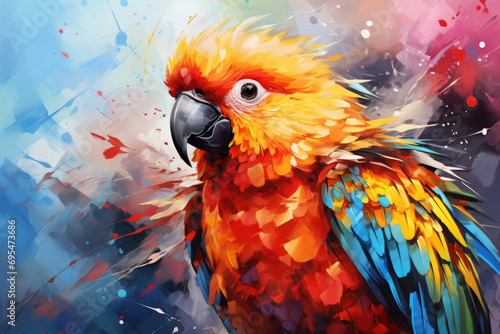 Colored portrait of a parrot in drawing style photo
