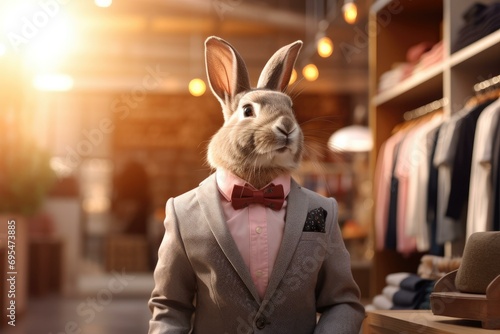 Elegant Rabbit in Suit at Clothing Store