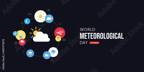 World Meteorological Day, banner, poster, social media post, vector illustration, World Weather Day, awareness, 23rd March, observance, international, typography, web banner, brochure, flyer