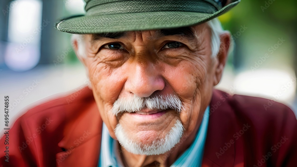 Mirada Sabia: Retrato Confiado de un Anciano con Bigote y Sombrero Mirada Sabia: Retrato Confiado de un Anciano con Bigote y Sombrero