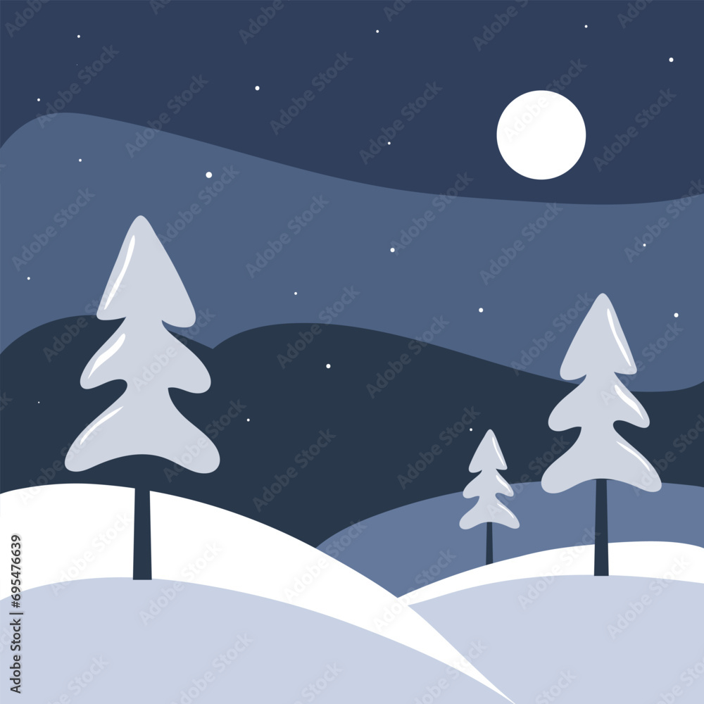 winter illustration mountain background with snow