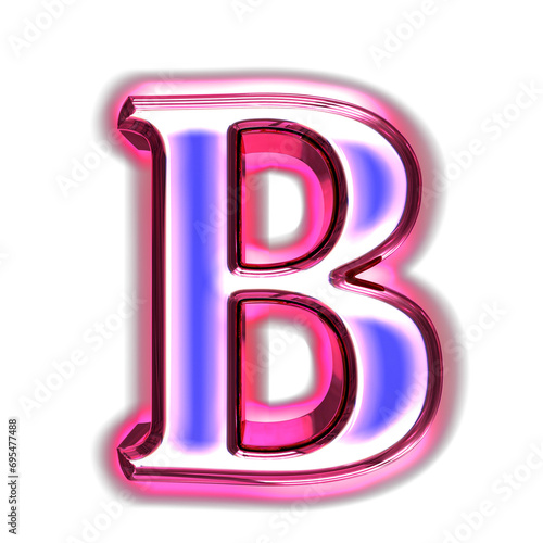 Blue symbol in a pink frame with glow. letter b photo