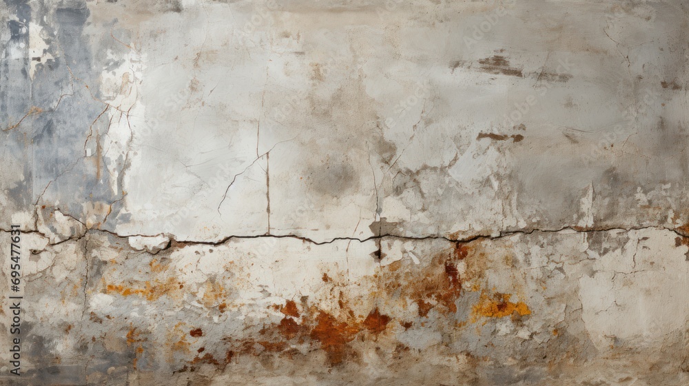 a concrete wall with a crack in the middle and a rusted paint line on the bottom of the wall and the bottom of the wall with a rusted paint chipping off part of the wall. a concrete wall with a crack in the middle and a rusted paint line on the bottom of the wall and the bottom of the wall with a rusted paint chipping off part of the wall.